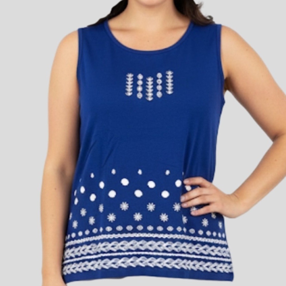 🤩SHOW SPECIAL - CLASSIC EDITIONS Blue tank white seashell print Plus size  XL